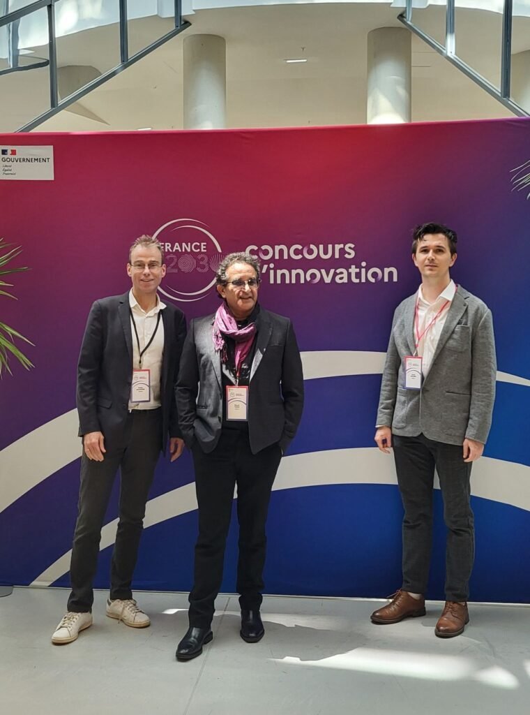 NEBULA team members at the i-Lab 2025 Concours d'Innovation award ceremony, standing in front of the France 2030 backdrop